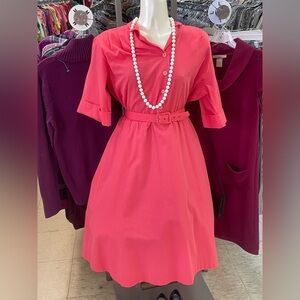 Blair Coral Belted Dress with Pearls